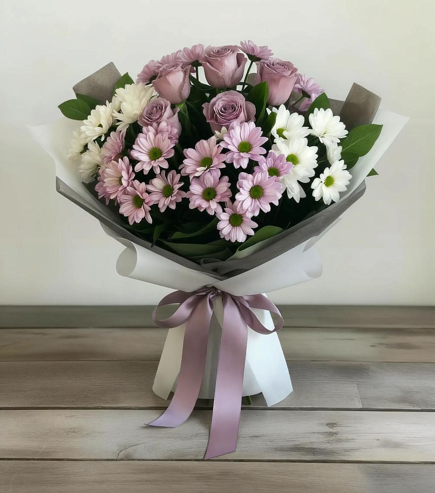 Букет цветов из: Хризантемы и Розы в Юце