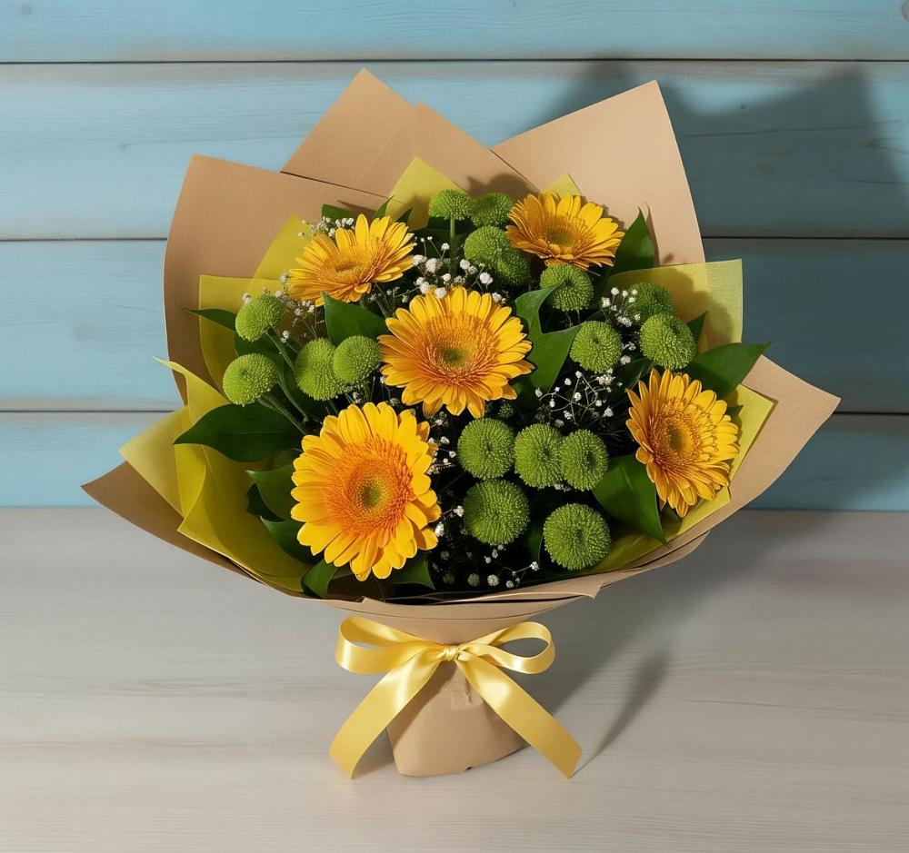 Букет цветов из: Герберы и Хризантемы в Юце