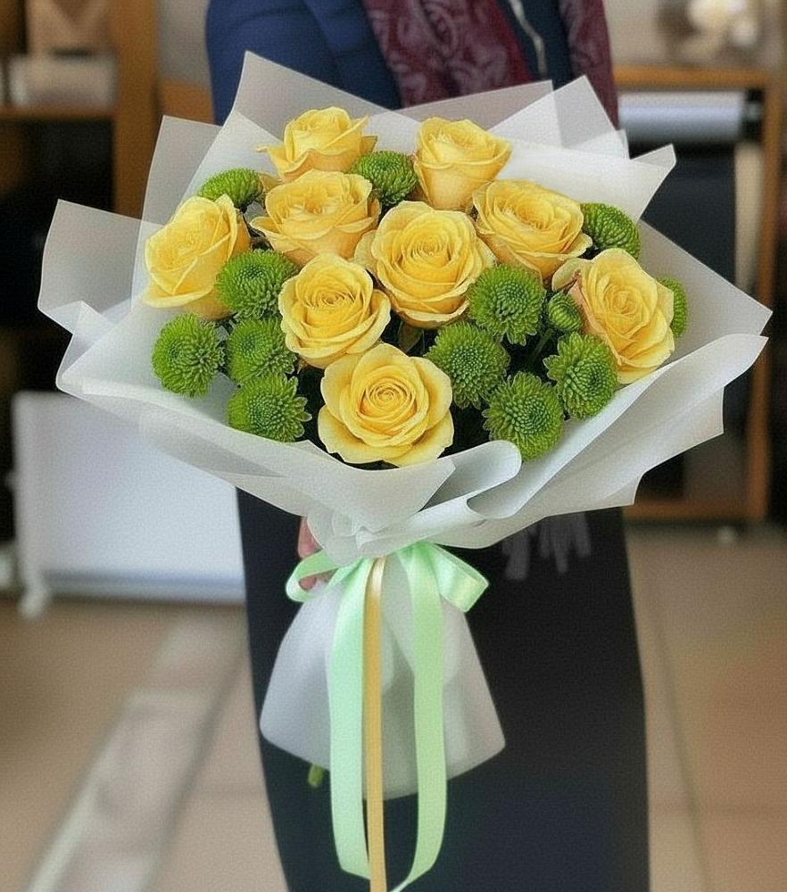 Букет цветов из: Хризантемы и Розы в Юце