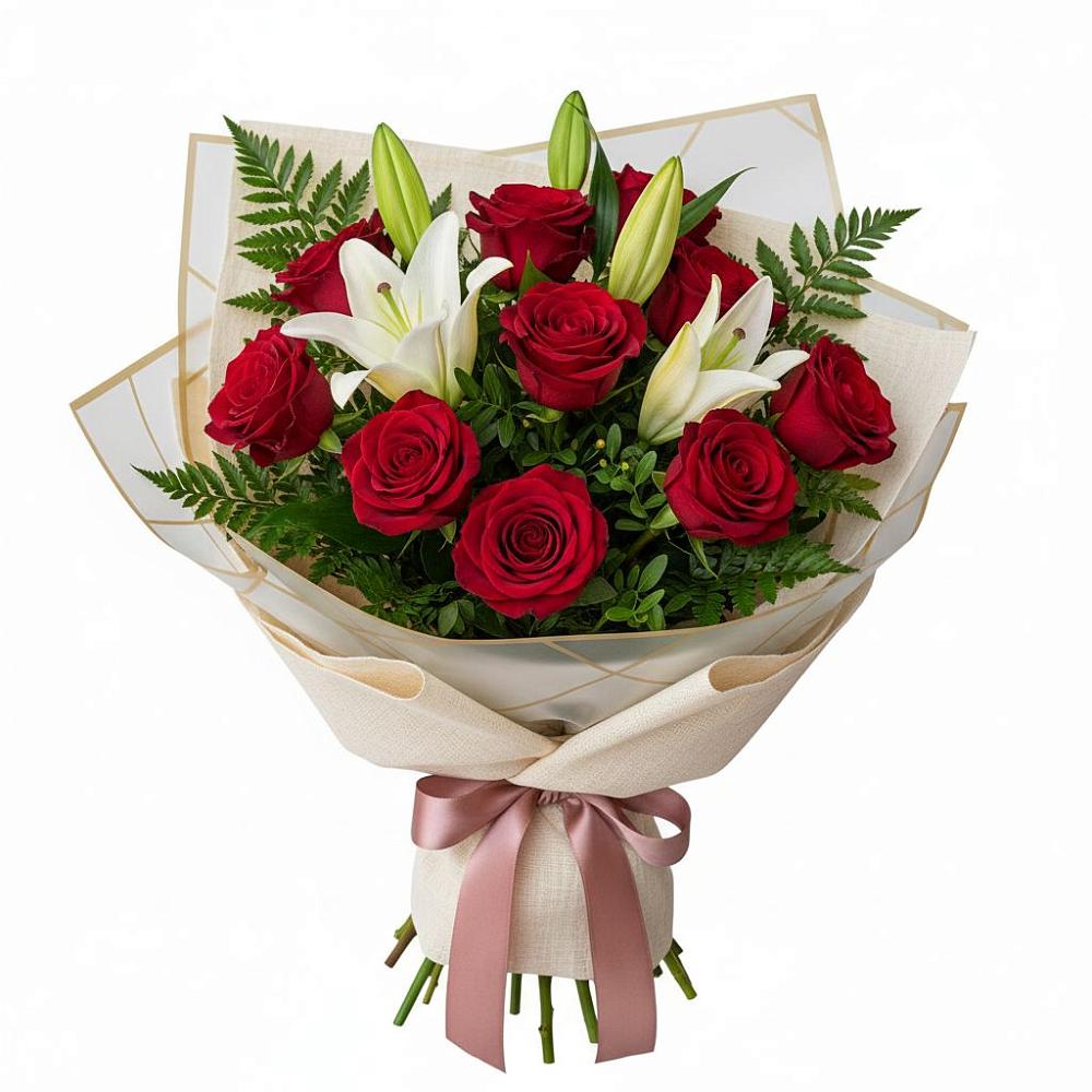 Букет цветов из: Лилии и Розы в Юце