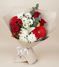 Букет цветов из:  Розы, Хризантемы, Герберы и Лилии в Юце