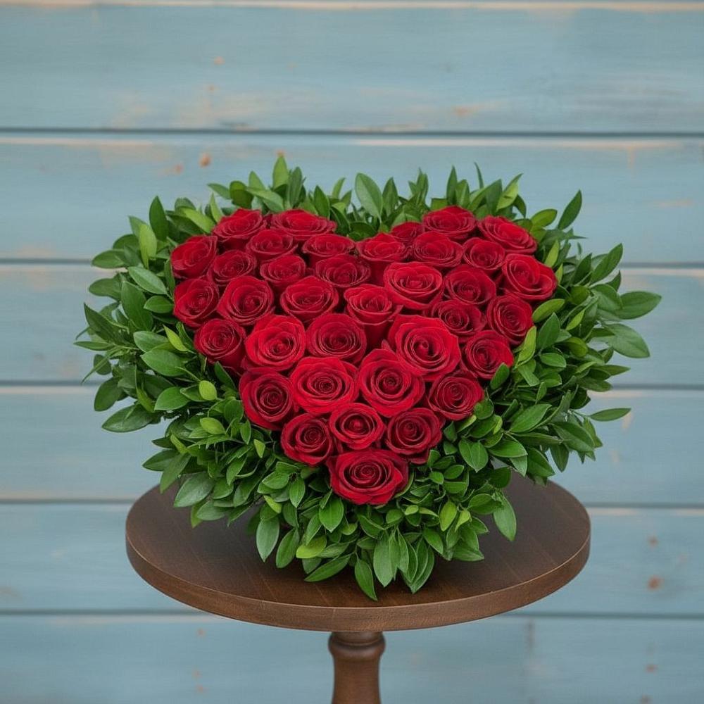 Цветочная композиция из Розы в виде сердца в Юце