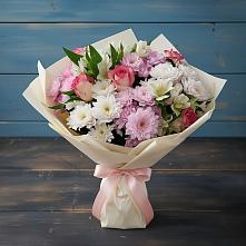 Букет цветов из:  Хризантемы, Альстромерии и Розы #REPLACE_PRED# Юце