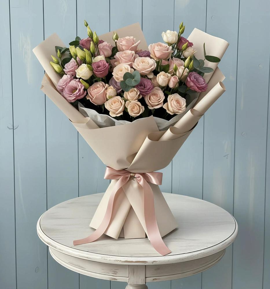 Букет цветов из: Розы и Лизиантусы в Юце