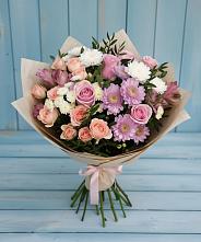 Букет цветов из:  Хризантемы, Розы и Альстромерии в Юце