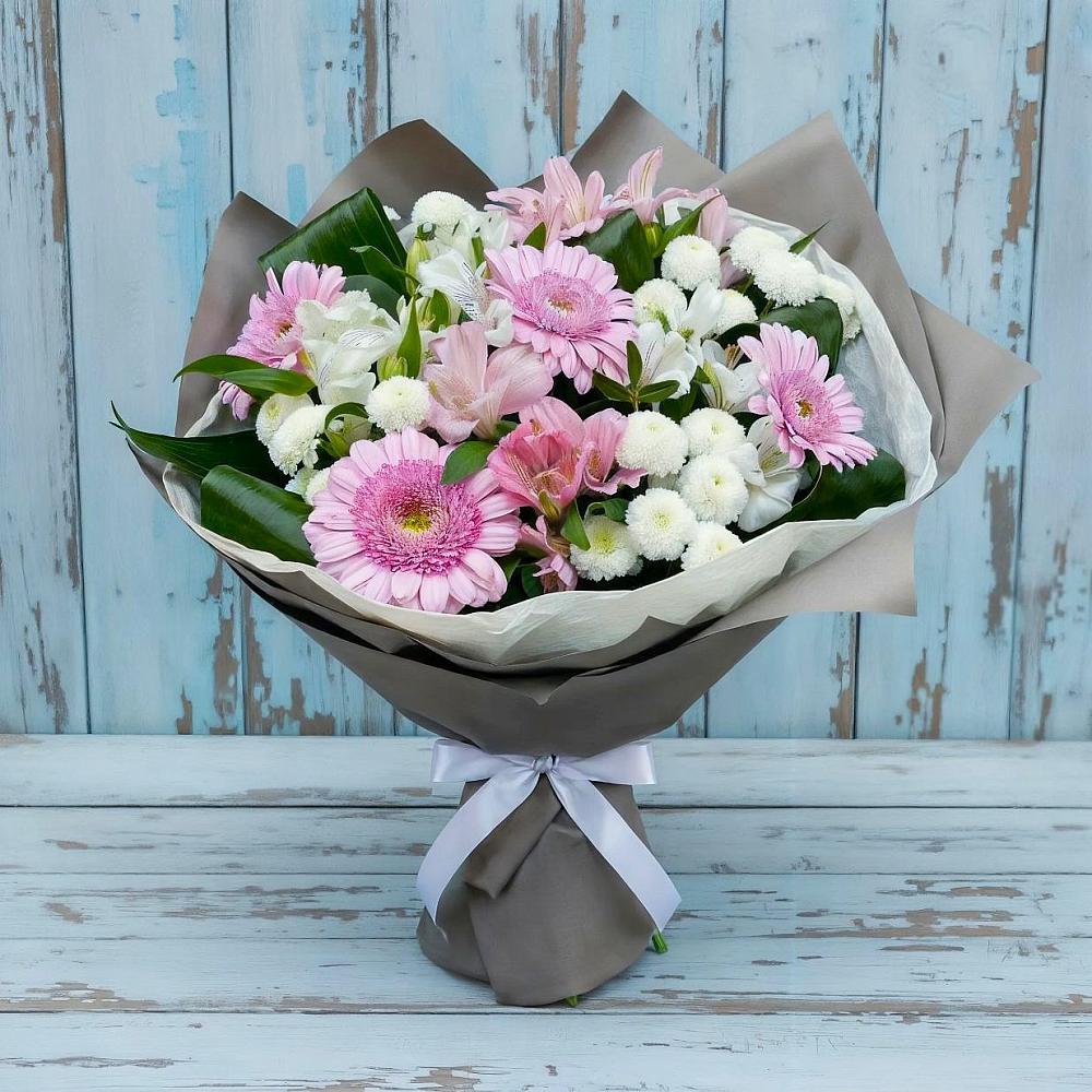 Букет цветов из: Герберы, Альстромерии и Хризантемы в Юце