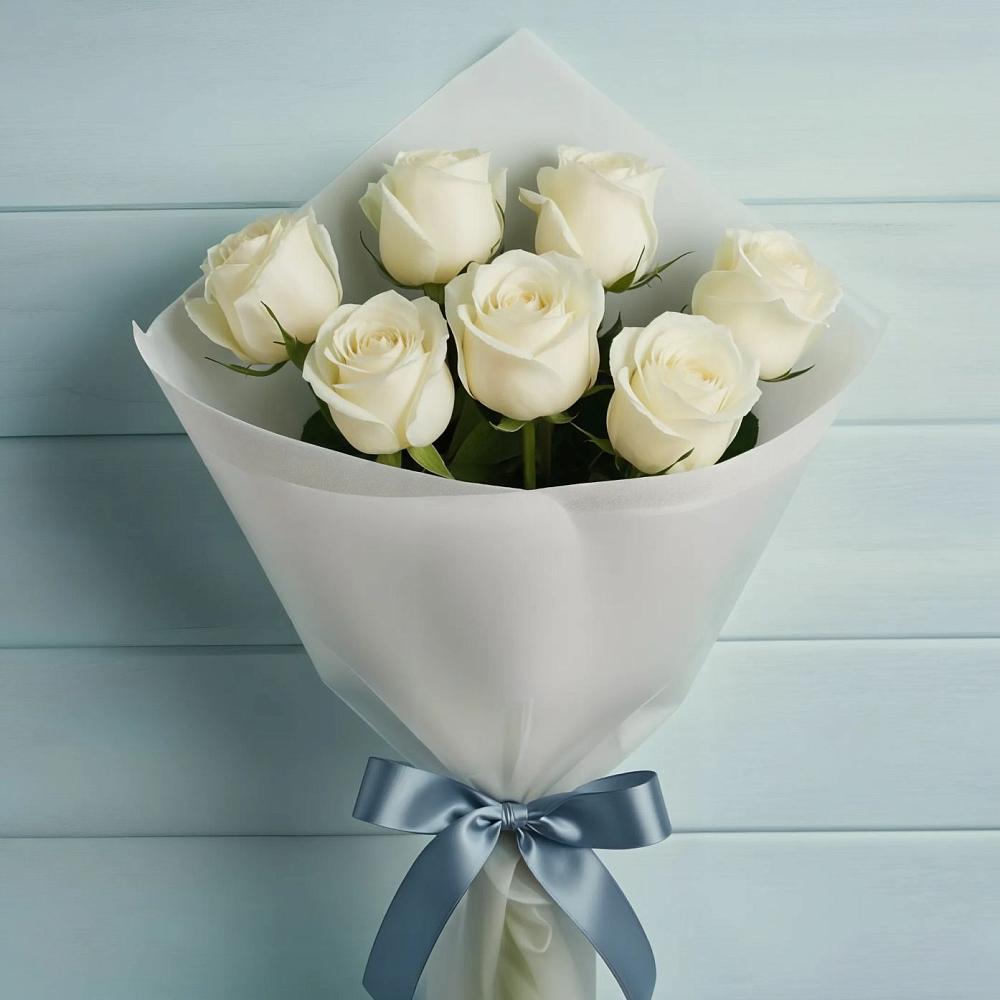 Букет 7 Белых роз Эдлесс Лав в Юце